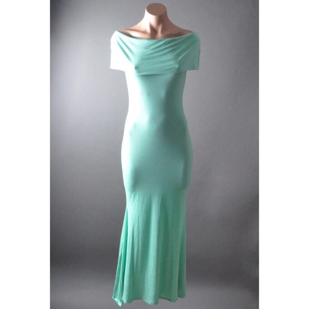 Green Solid Evening Summer Off Shoulder Mermaid W… - image 1